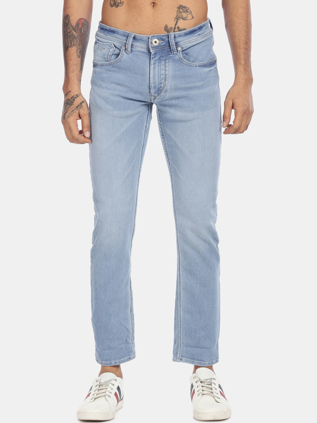 Flying Machine Men Blue Faded Tapered Fit Crop Stretchable Jeans