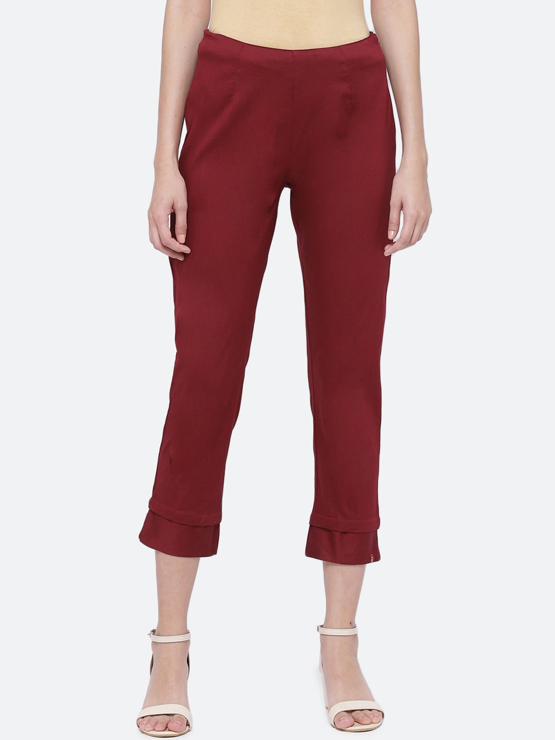 

Biba Women Maroon Regular Fit Solid Regular Trousers
