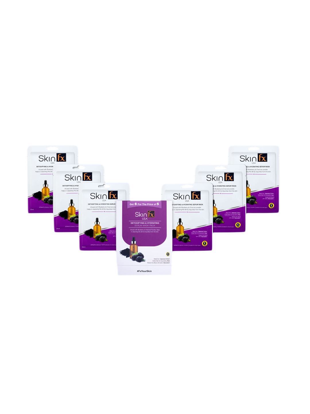 

Skin Fx Set of 6 Detoxifying & Hydrating Serum Masks, White