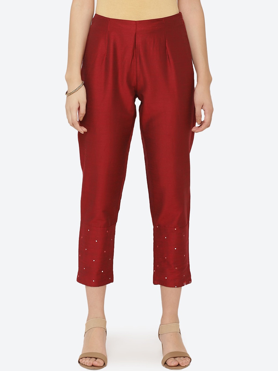

Biba Women Maroon Regular Fit Solid Cigarette Trousers