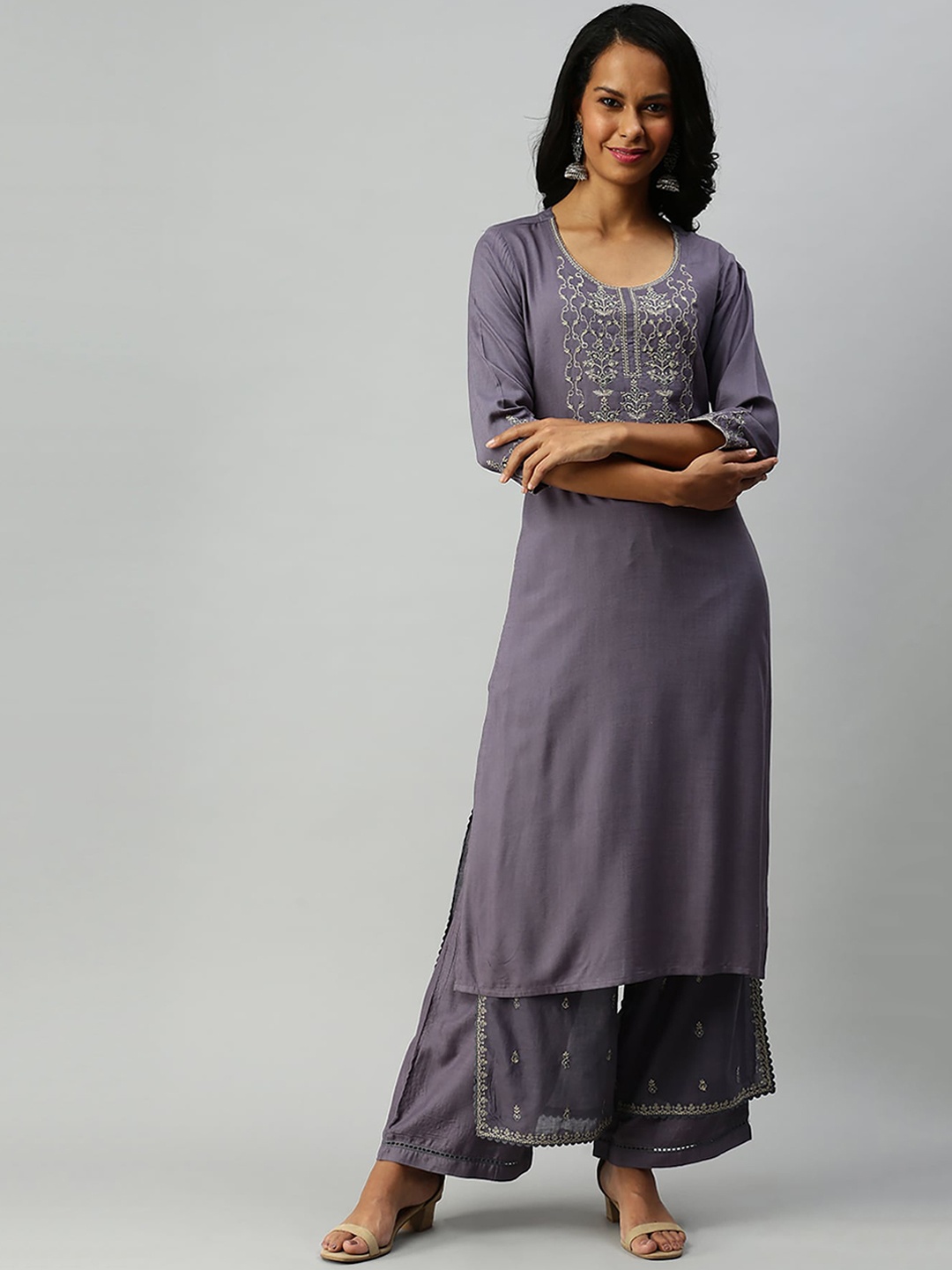 

Soch Women Grey Yoke Design Kurta with Trousers