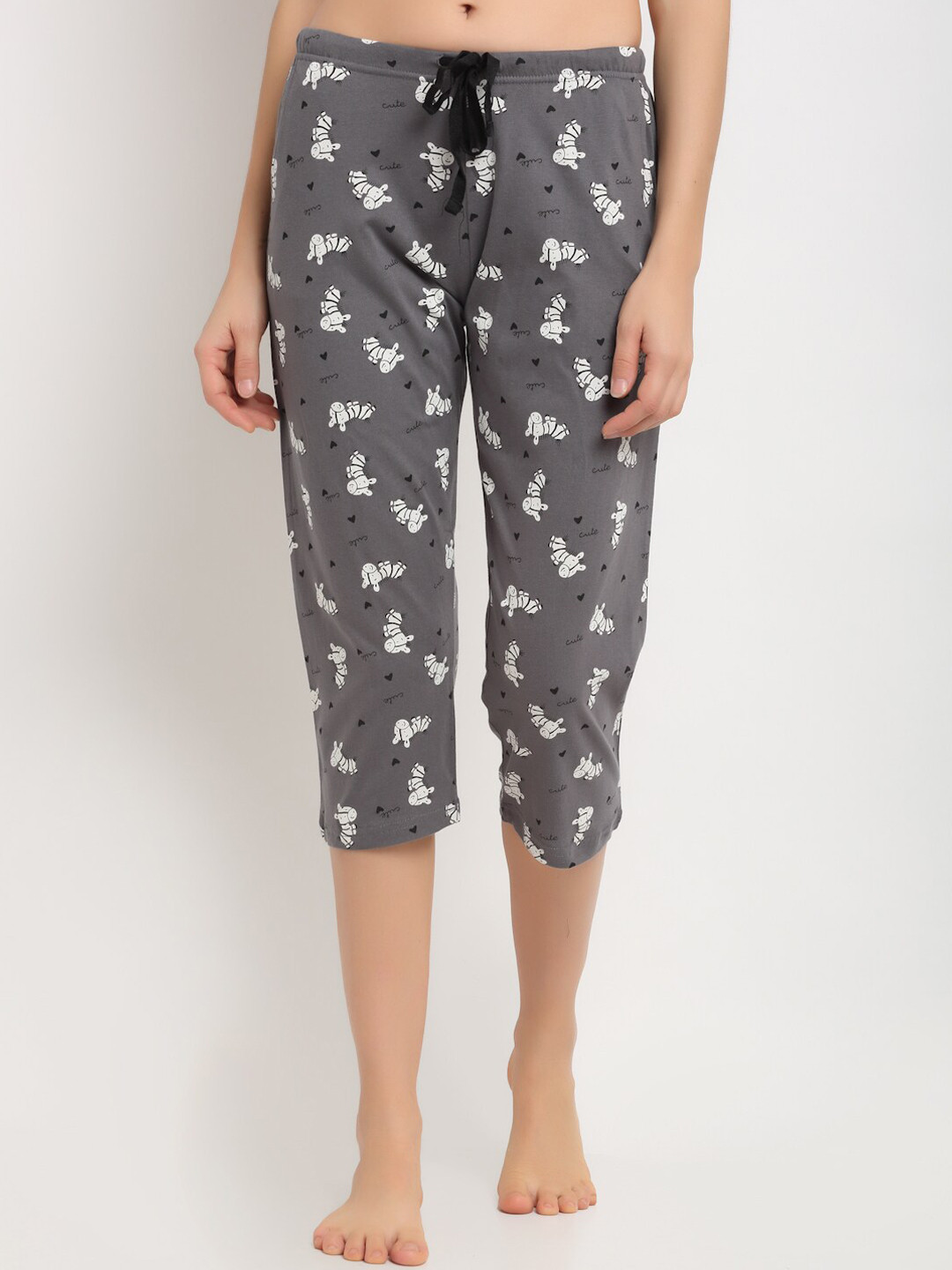 

Kanvin Women Grey & White Printed Pure Cotton Lounge Capris