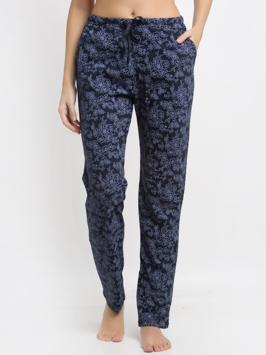 

Kanvin Women Navy Blue Printed Cotton Lounge Pants