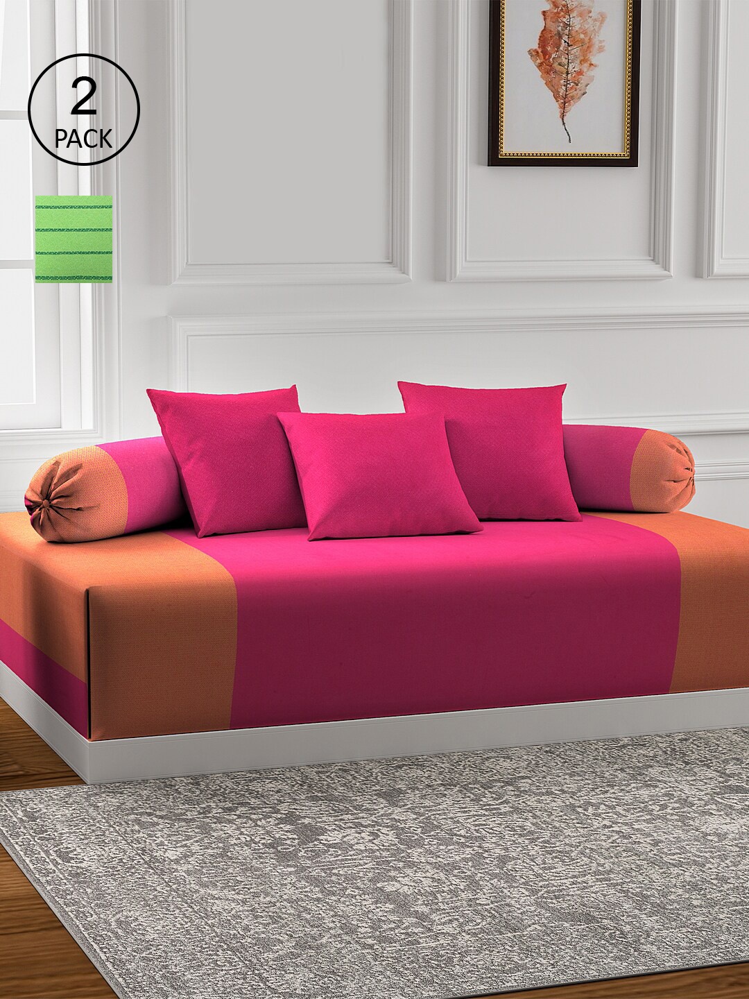 

KLOTTHE Set of 2 Solid Cotton Single Bedsheet With 4 Bolster & 6 Cushion Covers, Pink