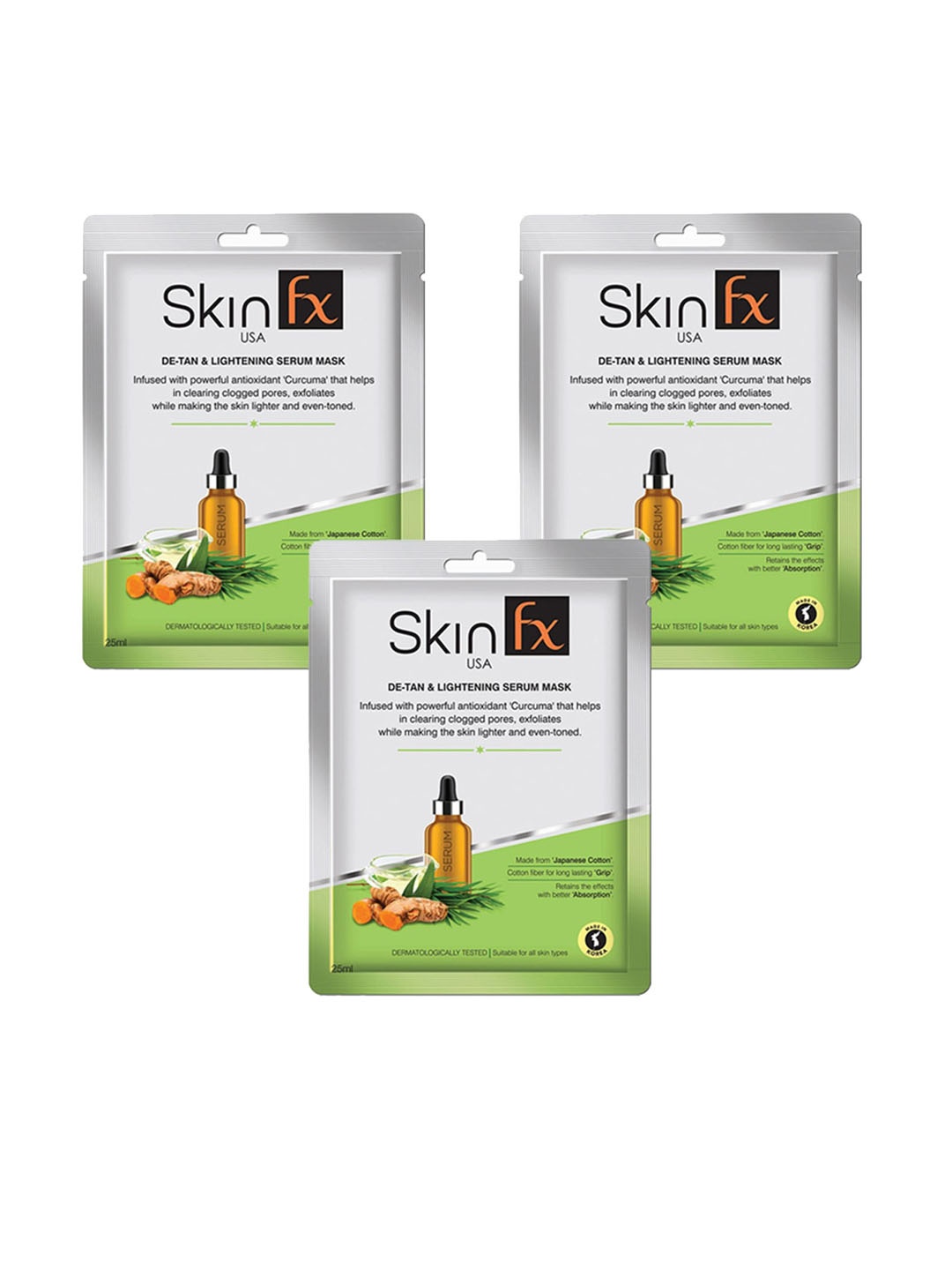 

Skin Fx Set of 3 De-tan and Lightening Serum Masks, White