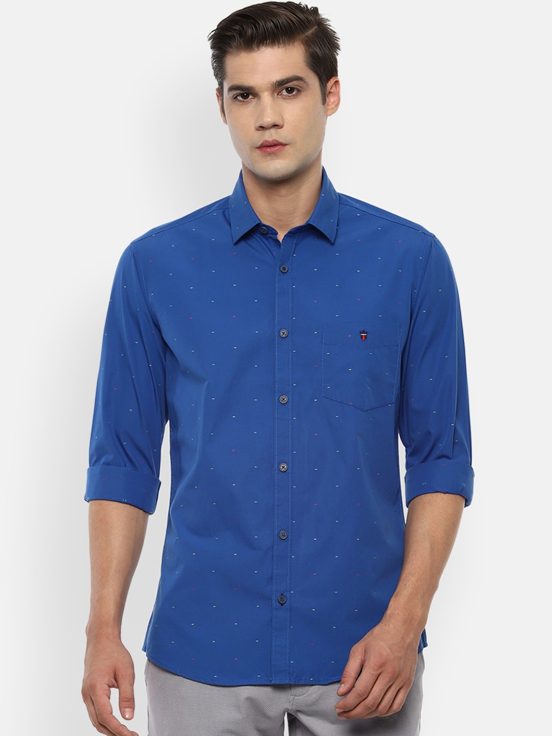 Louis Philippe Sport Men Blue Slim Fit Self Design Cotton Casual Shirt