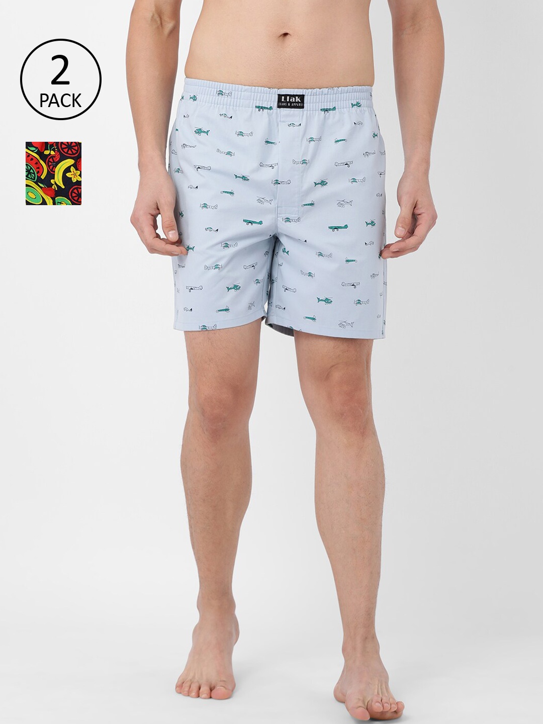 

Llak Jeans Men Pack of 2 Blue & Multicoloured Printed Boxers Boxer Set-11-16 BP