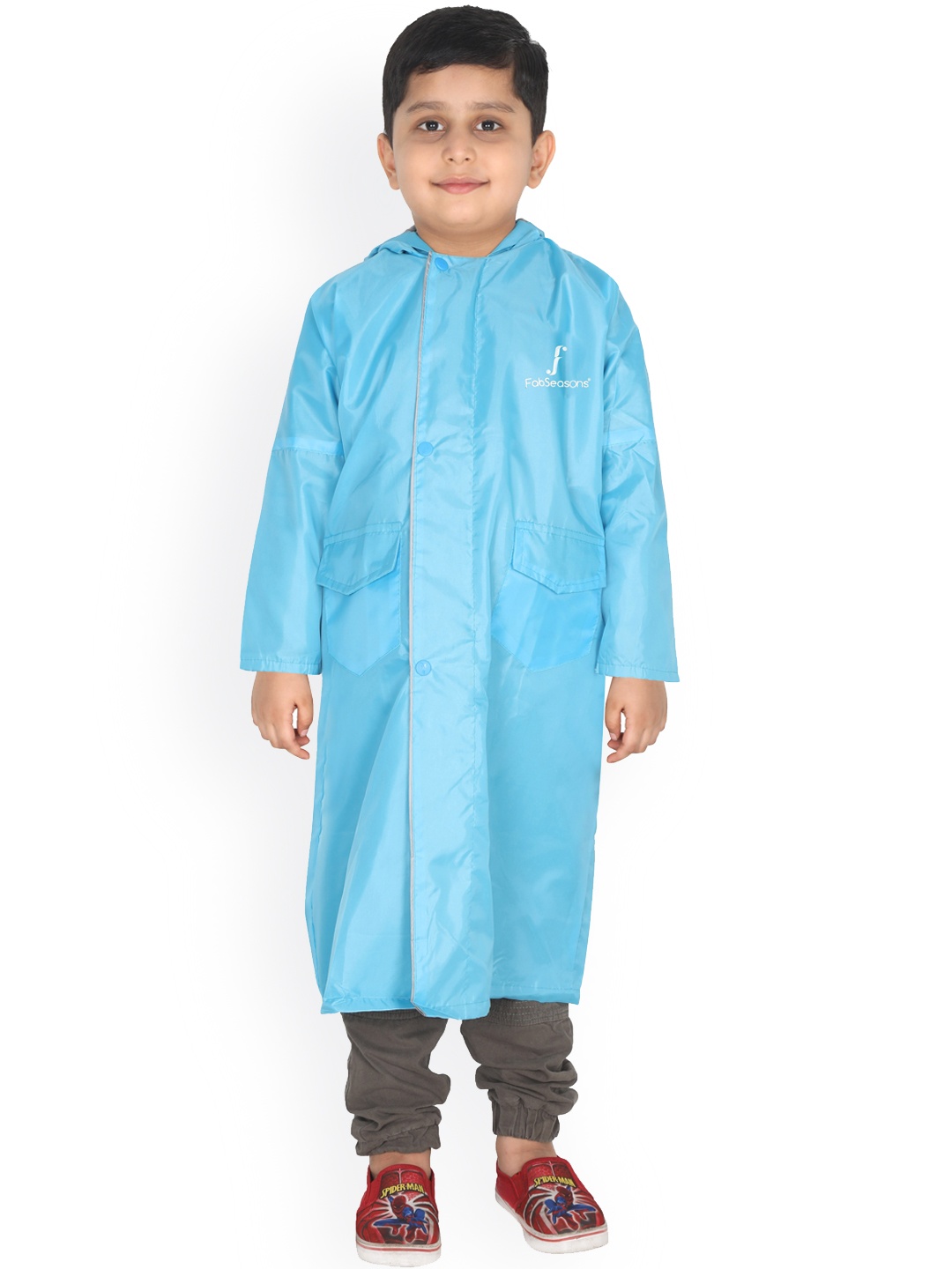 

FabSeasons Kids Blue Solid Waterproof Long Raincoat With Hood