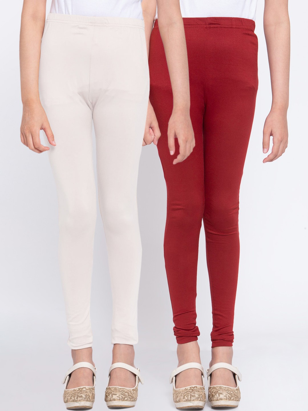 

KLOTTHE Girls Pack Of 2 Solid Ankle-Length Leggings, Multi