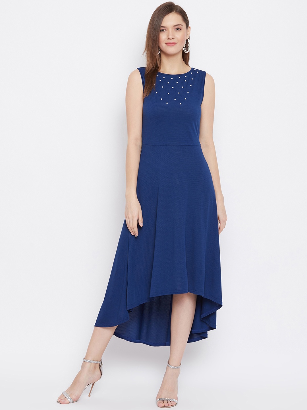 

Ruhaans Women Navy Blue Self Design A-line Dress