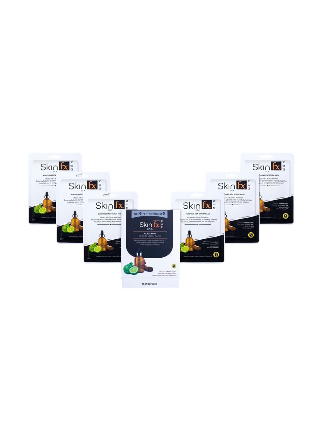 Skin Fx Purifying Men Set of 6 Dull & Tired Skin Serum Masks, White