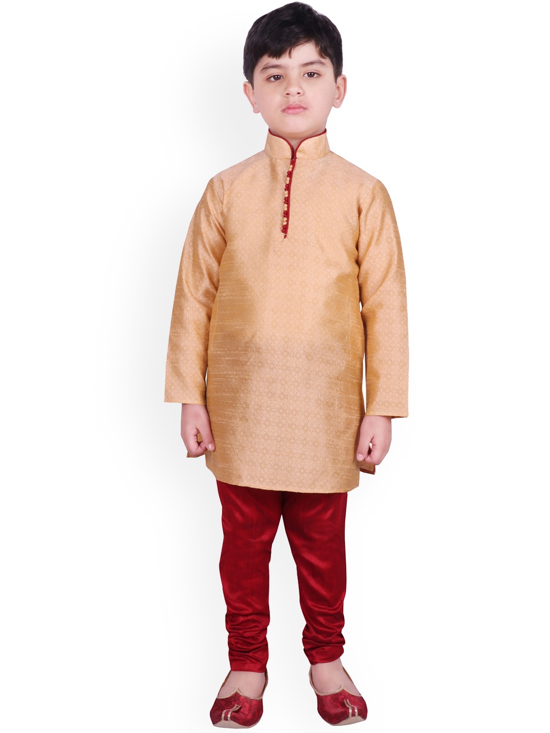 

SG YUVRAJ Boys Gold-Toned & Maroon Woven Design Kurta with Salwar