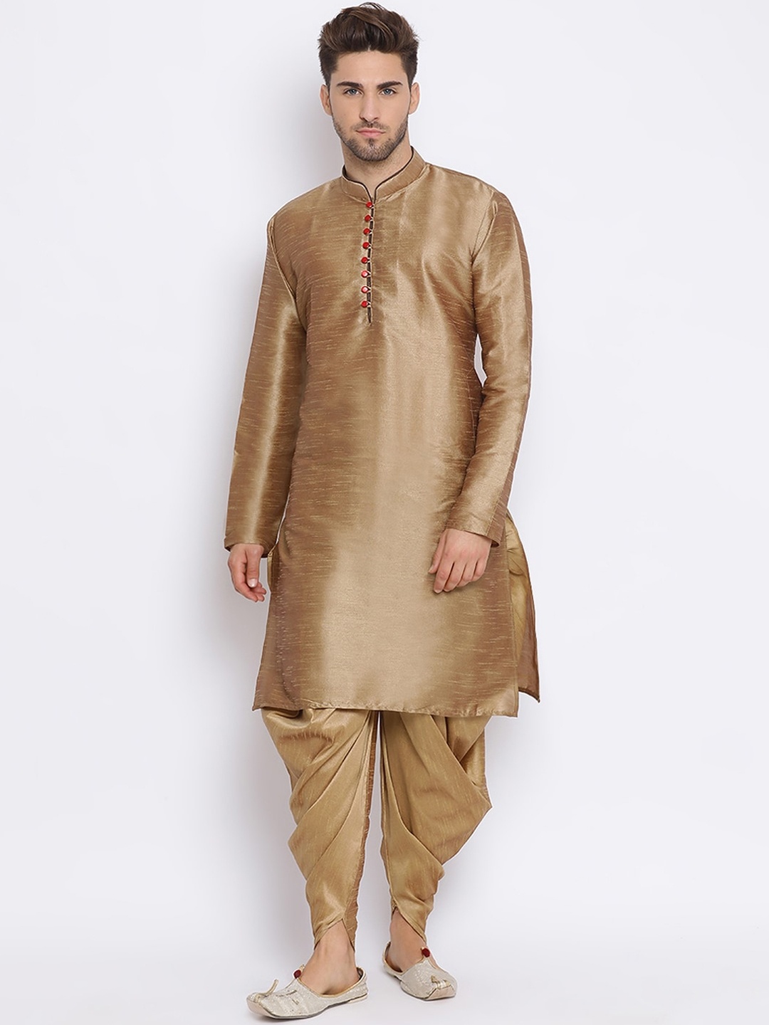 

Hangup Men Gold-Toned Solid Kurta with Dhoti Pants