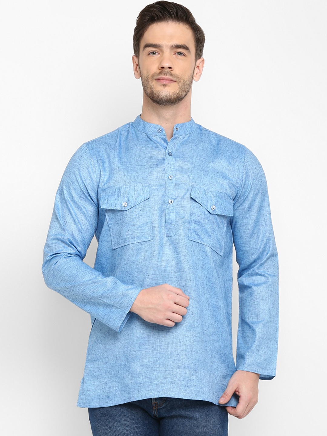 

hangup trend Men Blue Solid Short Kurta