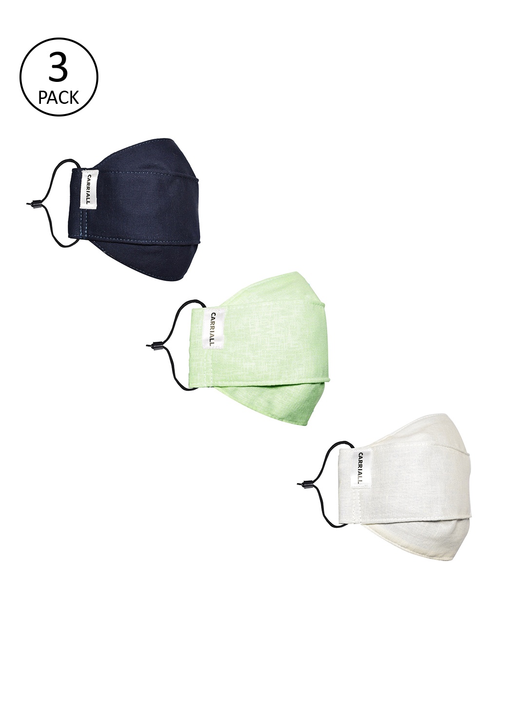 

CARRIALL Pack Of 3 Assorted 3-Ply Cotton Reusable Cloth Masks