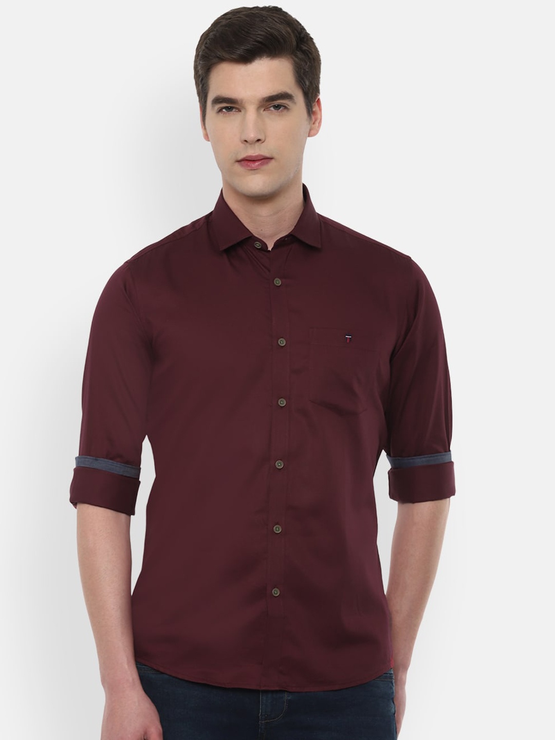 

Louis Philippe Jeans Men Burgundy Slim Fit Solid Casual Shirt