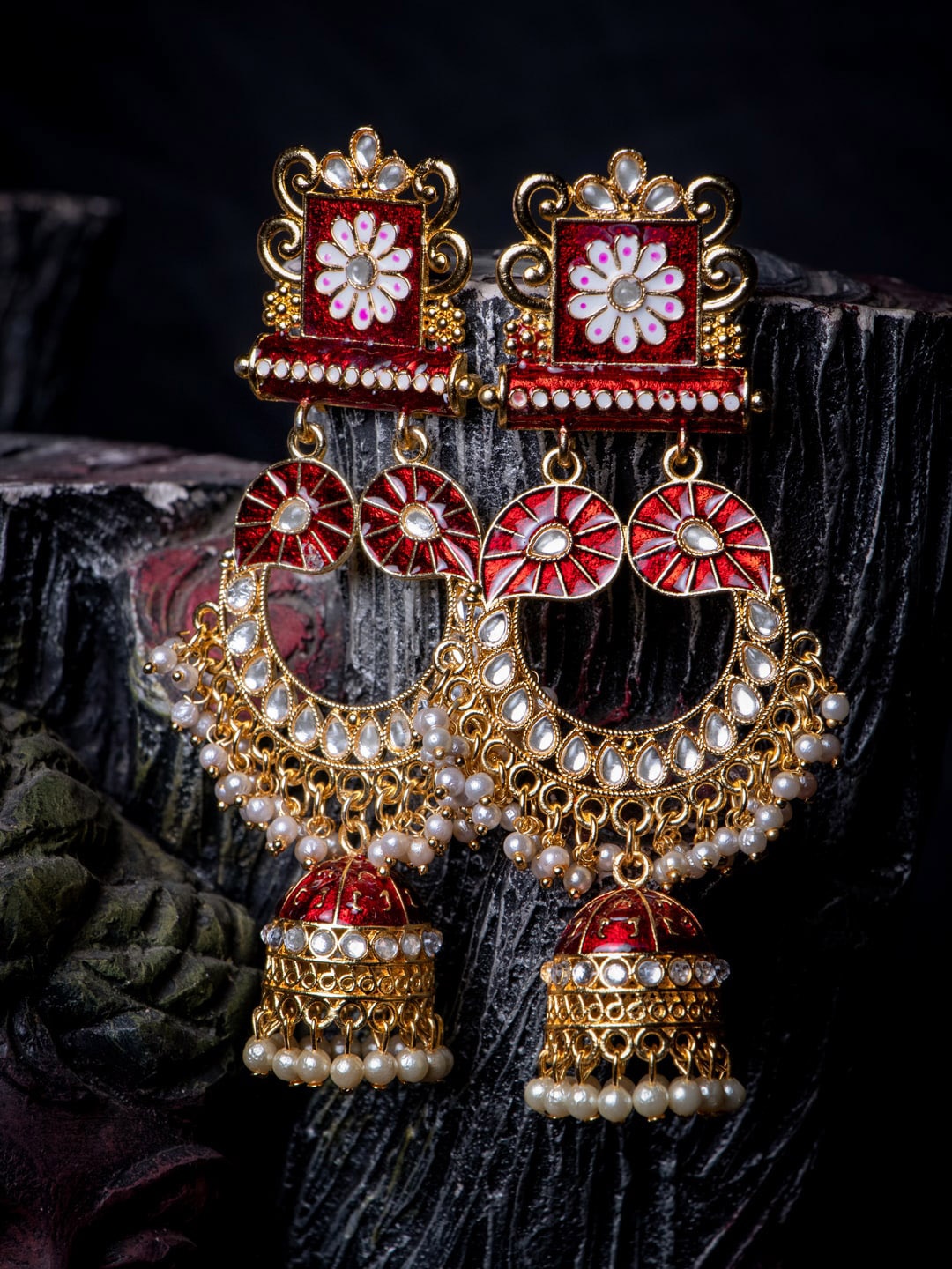 

MORKANTH JEWELLERY Gold-Plated & Maroon Contemporary Chandbalis