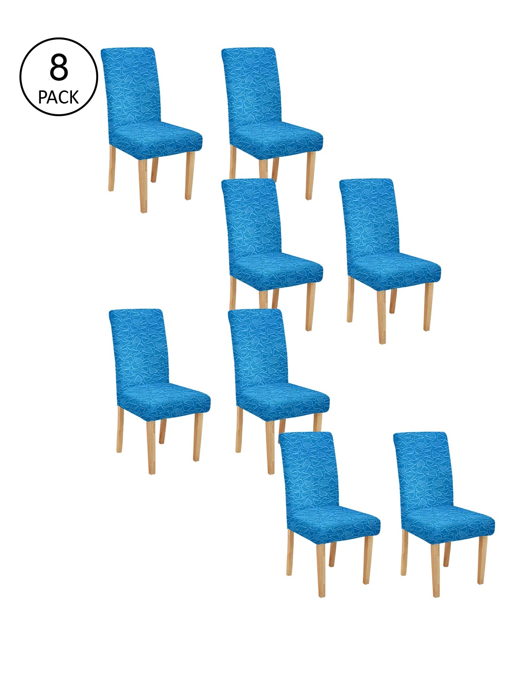 Cortina Set Of 8 Blue & White Printed Chair Covers