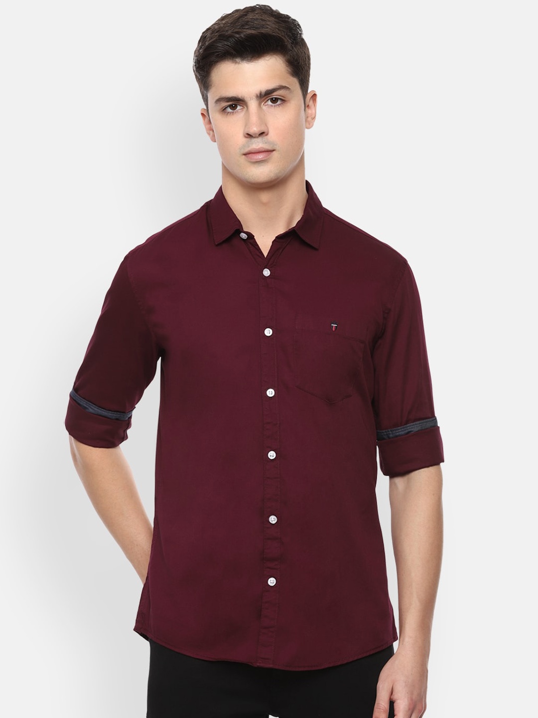 

Louis Philippe Jeans Men Maroon Slim Fit Solid Casual Cotton Shirt
