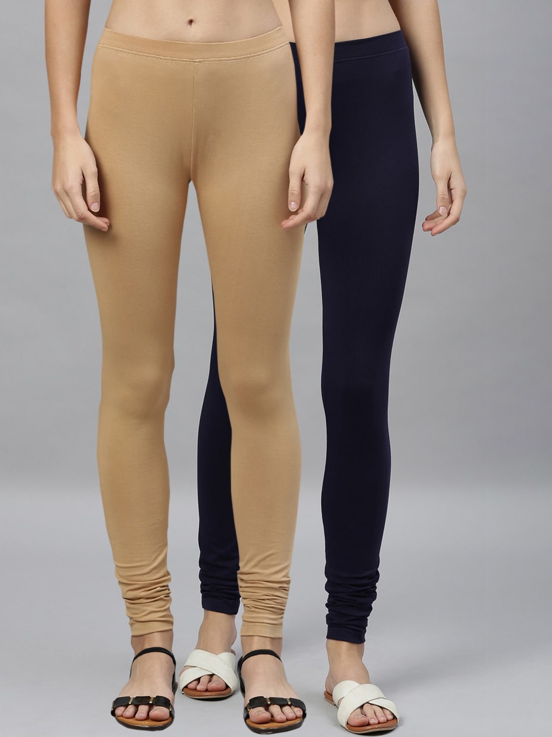 

Kryptic Women Pack of 2 Solid Churidar-Length Leggings, Navy blue