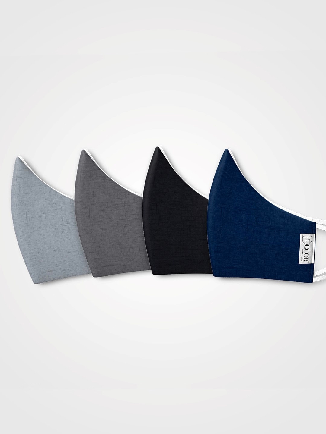 DDecor Unisex Pack Of 4 Solid 3-Ply Cotton Cloth Masks, Navy blue