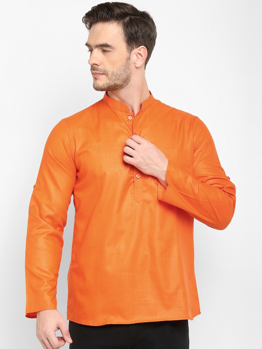 

hangup trend Men Orange Solid Short Kurta