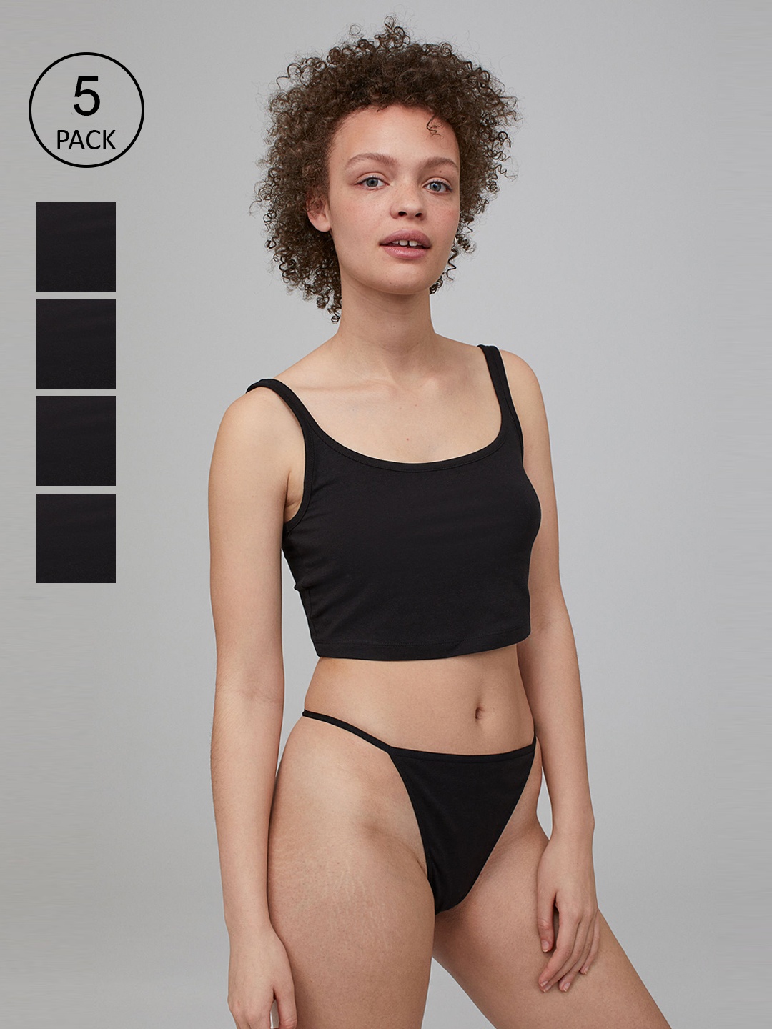 

H&M Women Black 5-Pack Solid Cotton Thong Briefs 0982726001