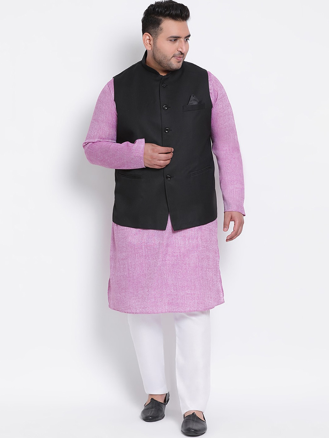 

hangup trend Men Lavender & White Solid Kurta with Pyjamas & Nehru Jacket