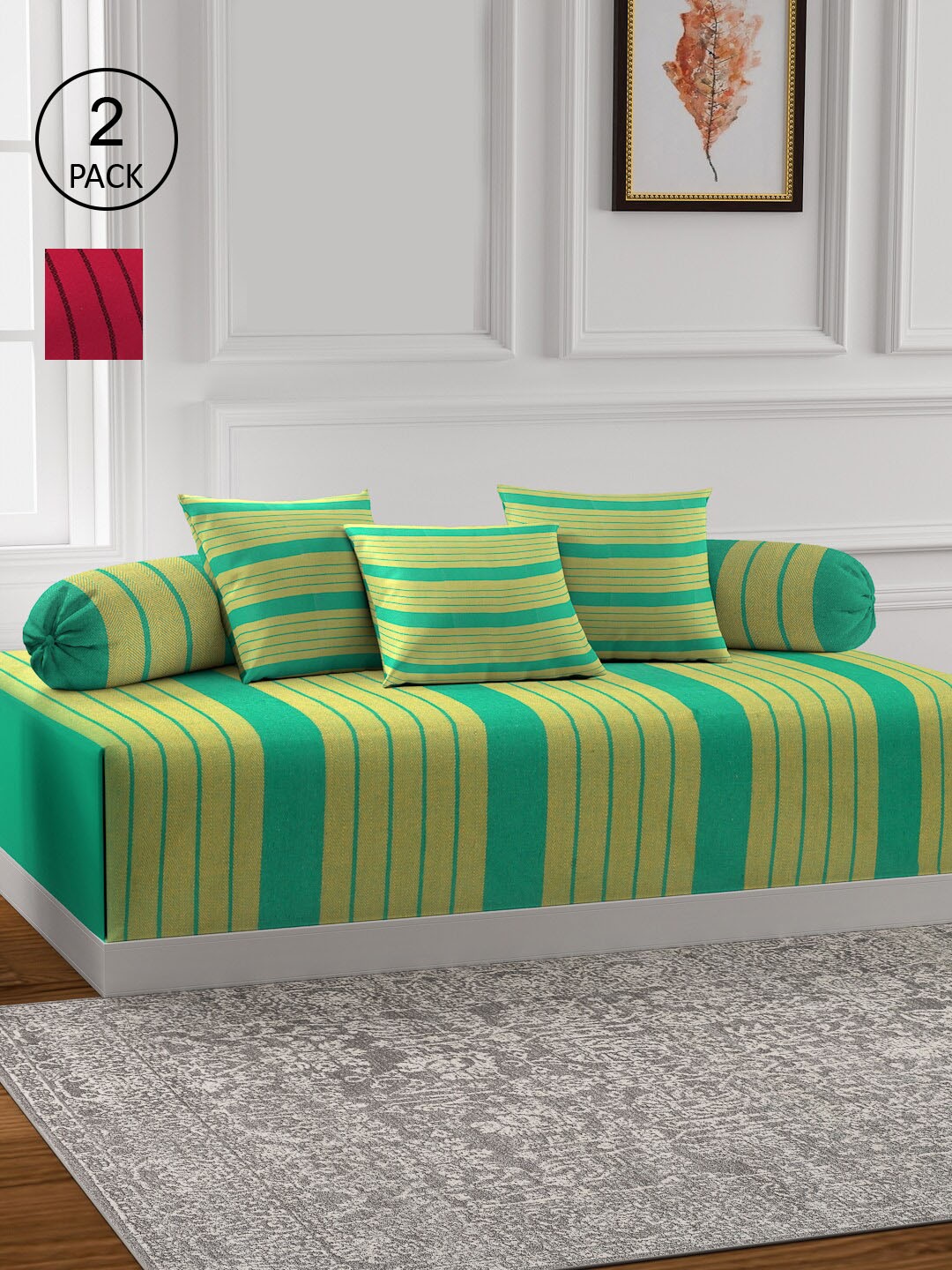 

KLOTTHE Set of 2 Striped Cotton Diwan Set, Multi