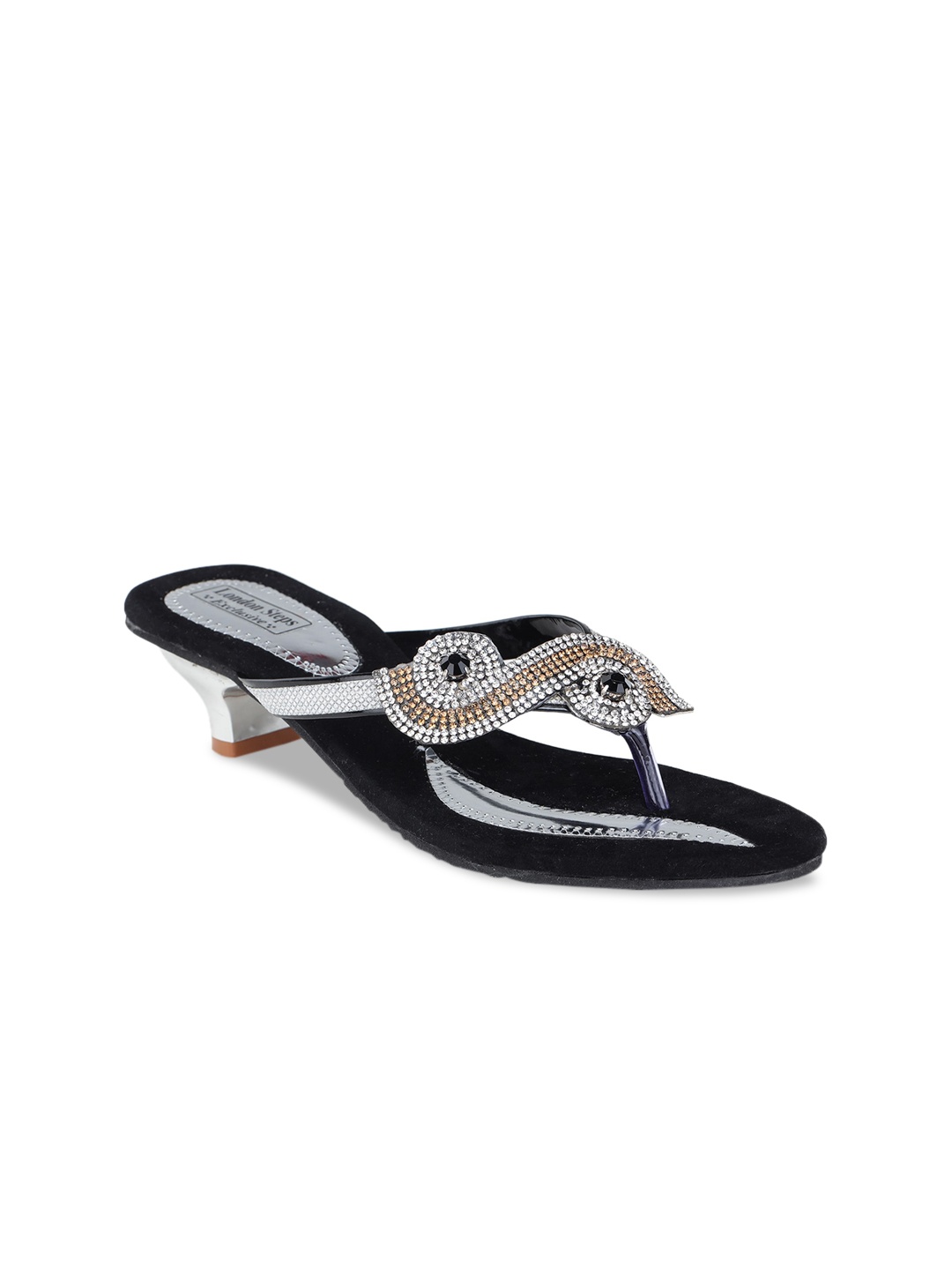 

LONDON STEPS Women Black Embellished Open Toe Sandals