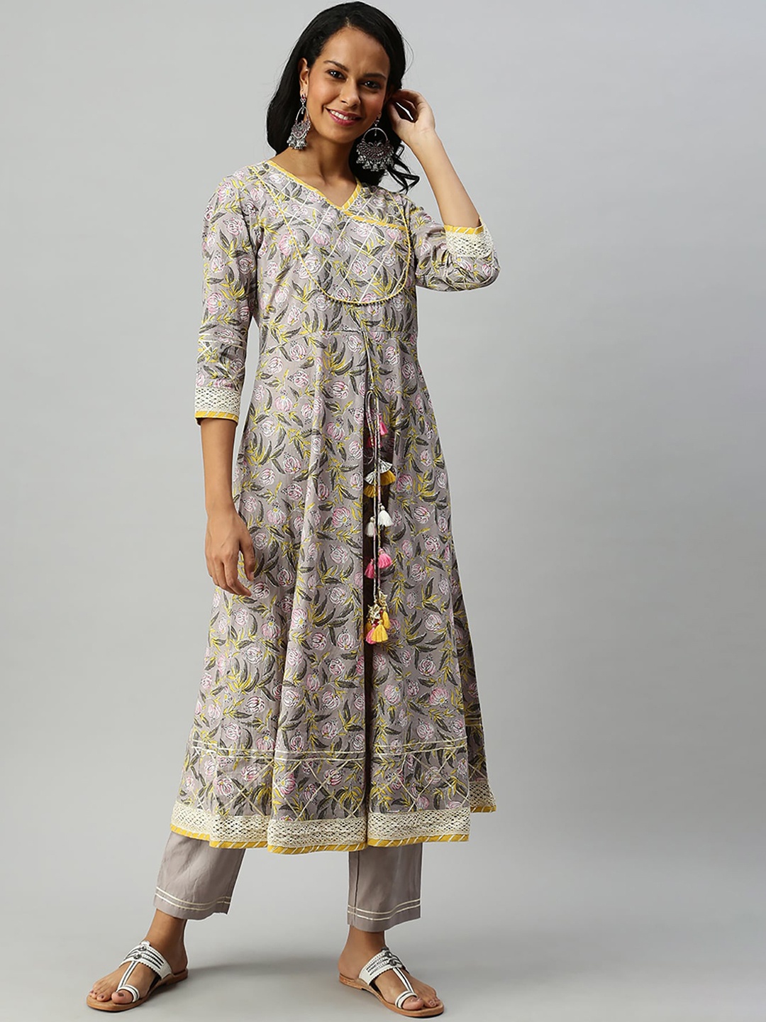 

Soch Women Grey Printed Kurta with Trousers