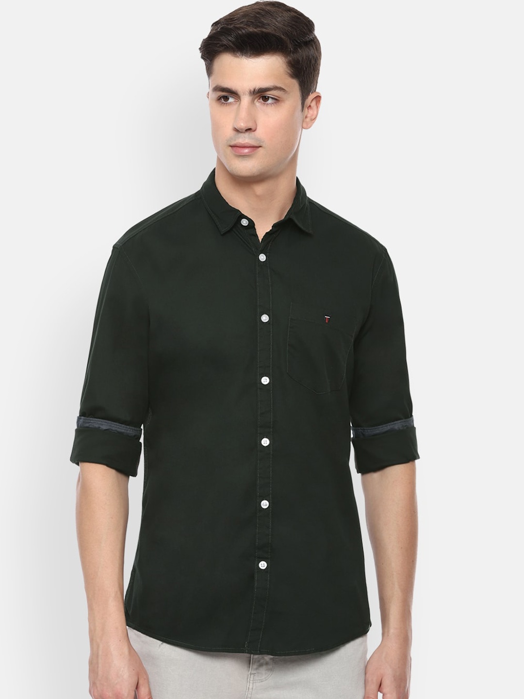 

Louis Philippe Jeans Men Green Slim Fit Solid Casual Cotton Shirt