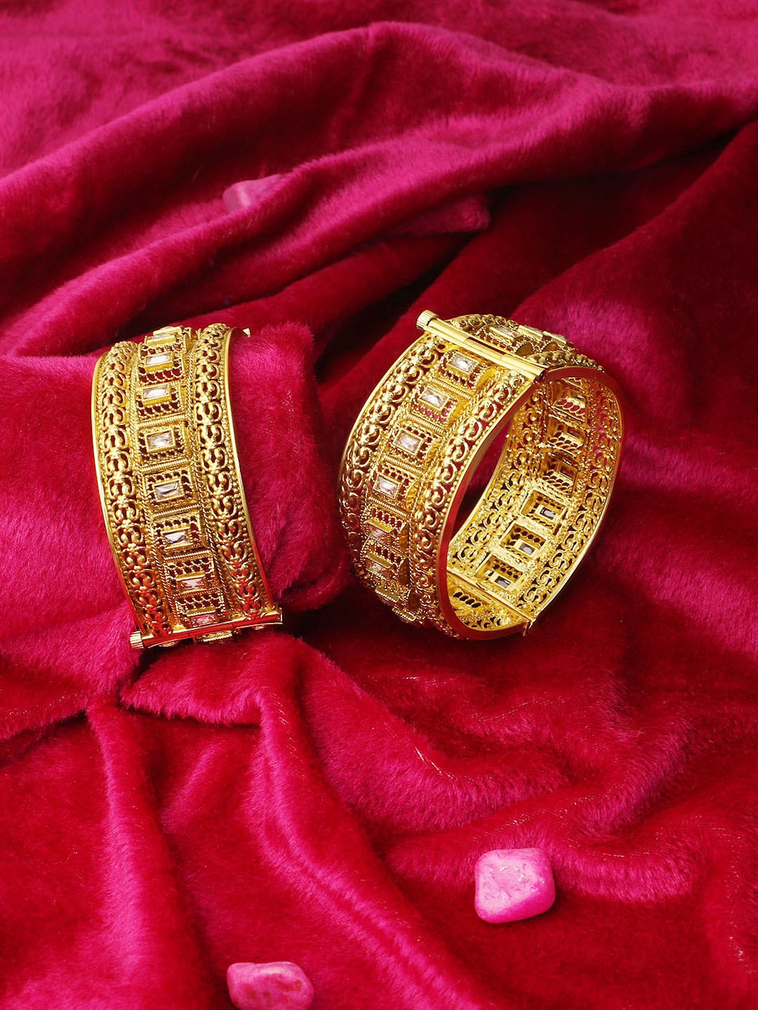 

Adwitiya Collection Set Of 2 24-CT Gold-Plated White Stone-Studded Handcrafted Designer Bangles