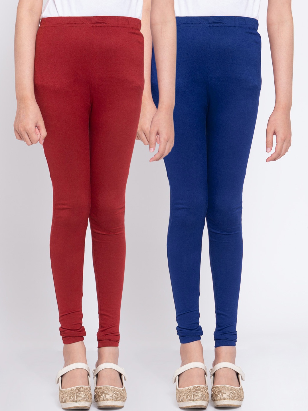 

KLOTTHE Girls Pack Of 2 Solid Ankle-Length Leggings, Red