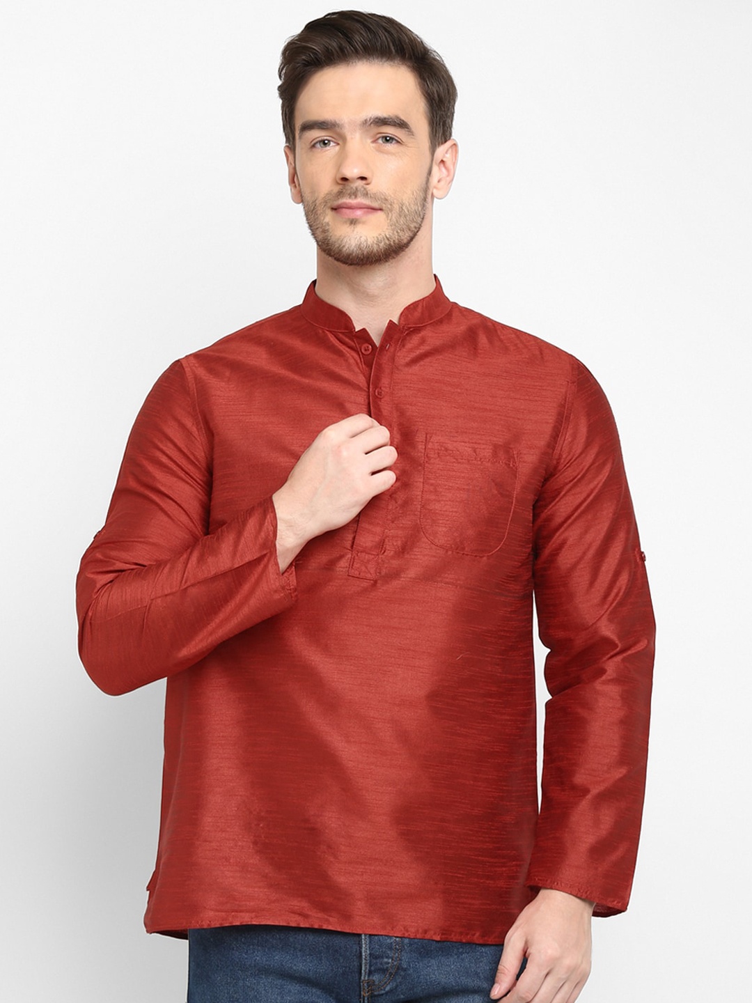 

hangup trend Men Maroon Solid Short Kurta