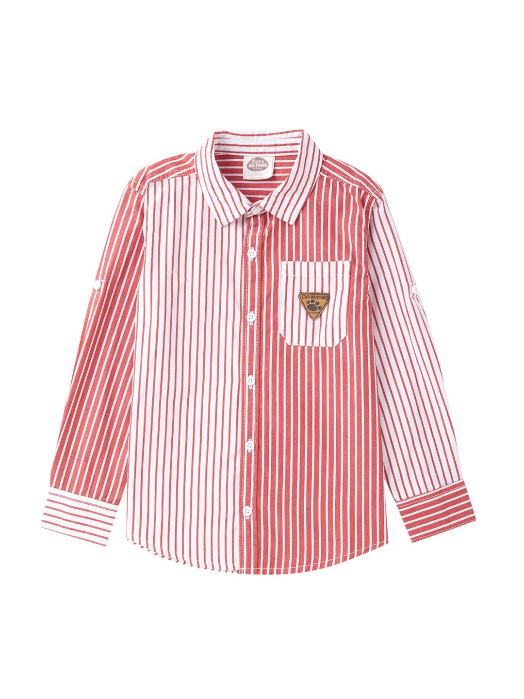 Cub McPaws Boys Red & White Regular Fit Striped Casual Shirt
