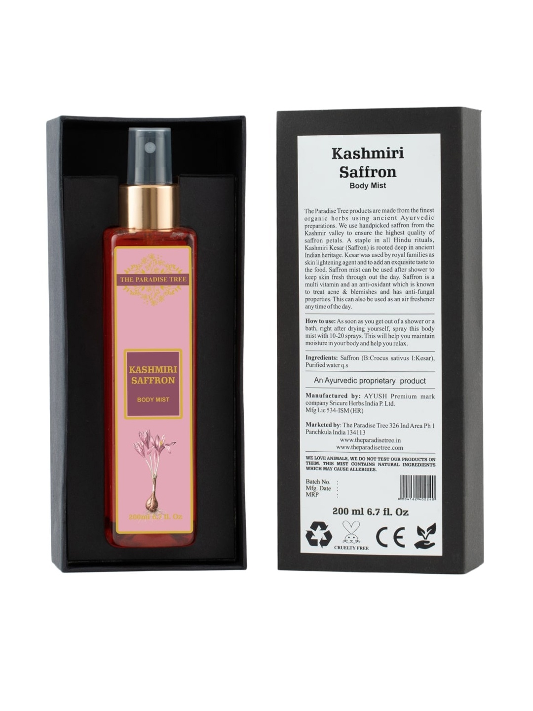 The Paradise Tree Kashmiri Saffron Body Mist 200 g, Pink