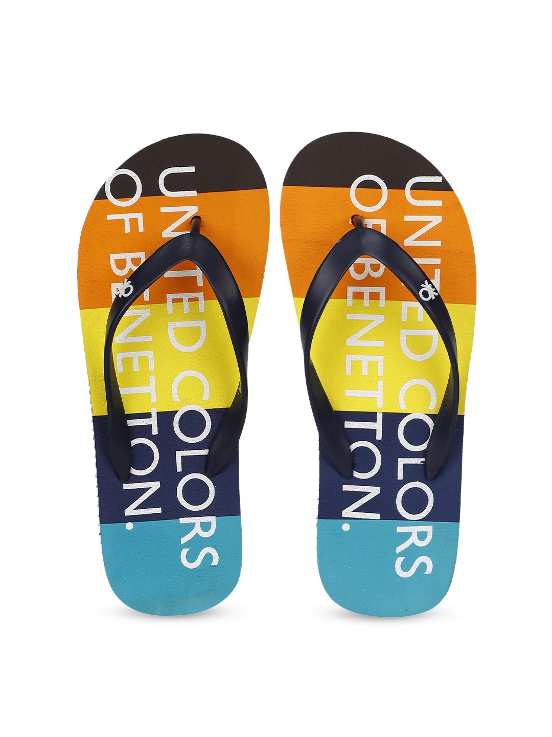

United Colors of Benetton Men Navy Blue & Orange Printed Thong Flip-Flops