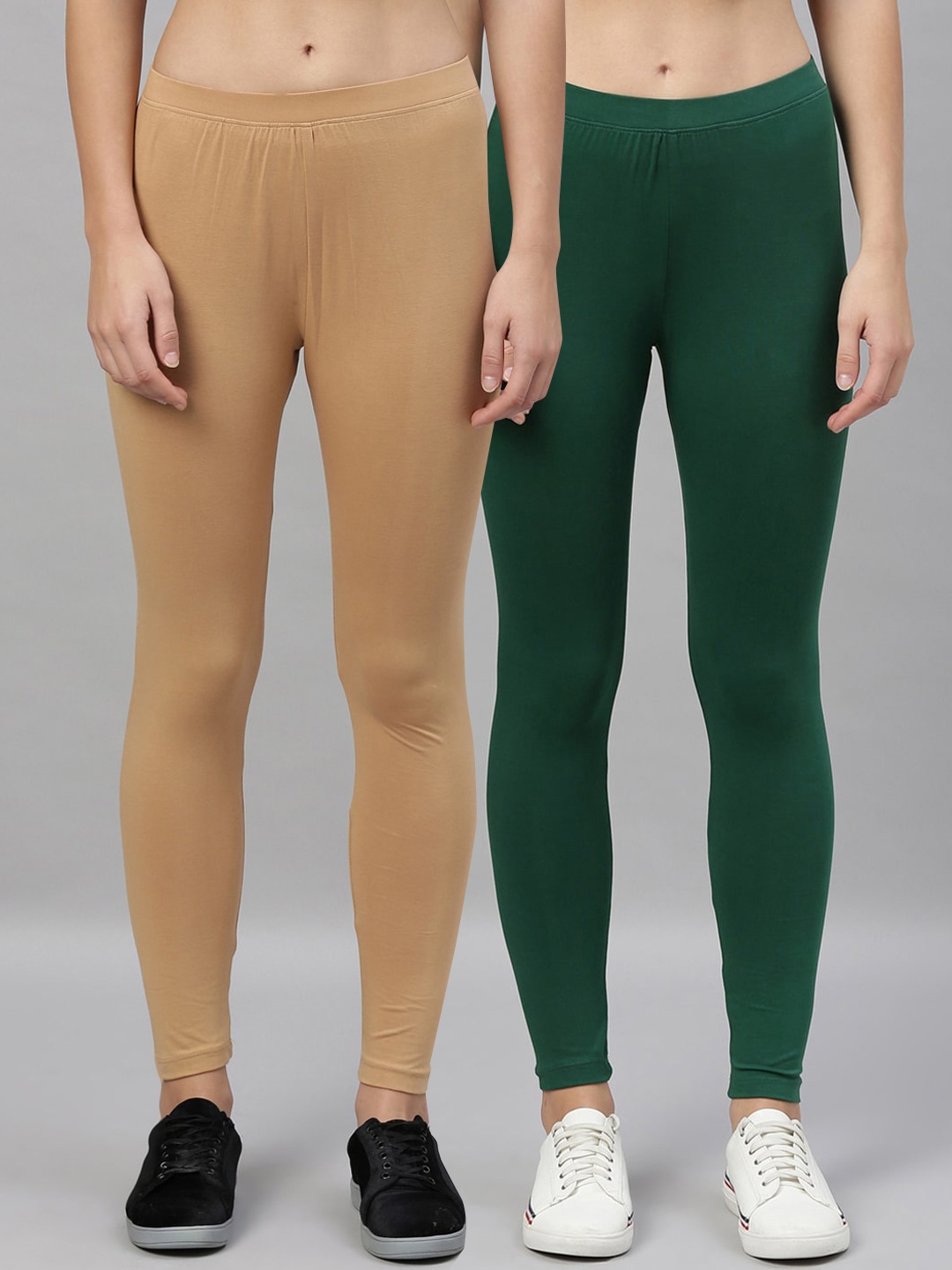 

Kryptic Women Pack of 2 Solid Ankle-Length Leggings, Green
