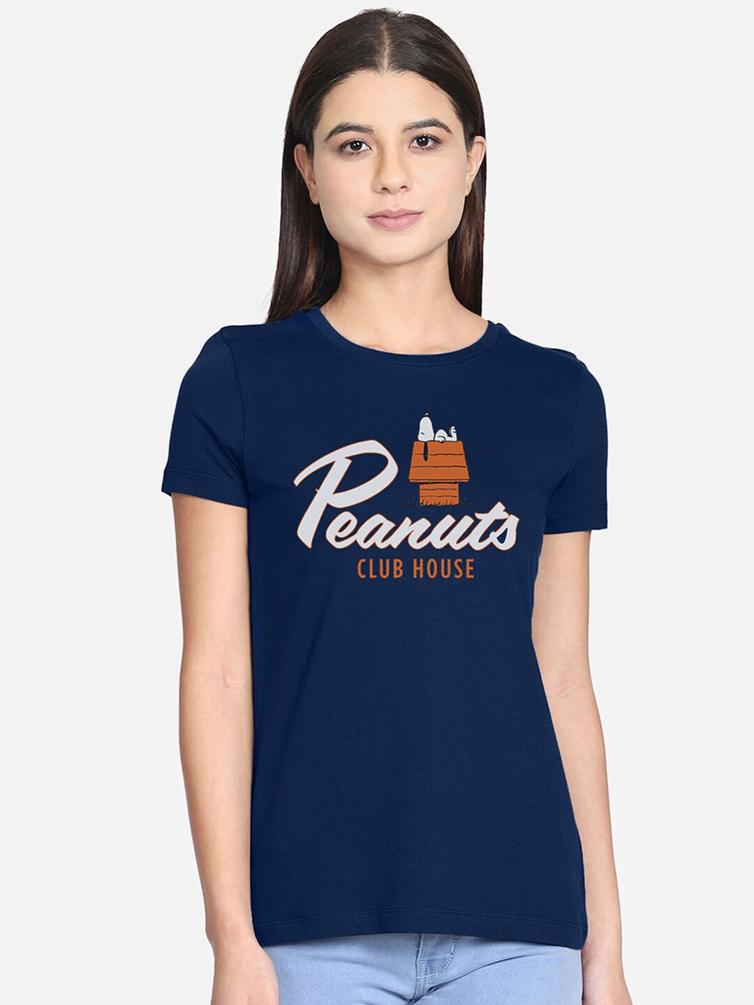

Free Authority Women Navy Blue Peanuts Printed Round Neck T-shirt