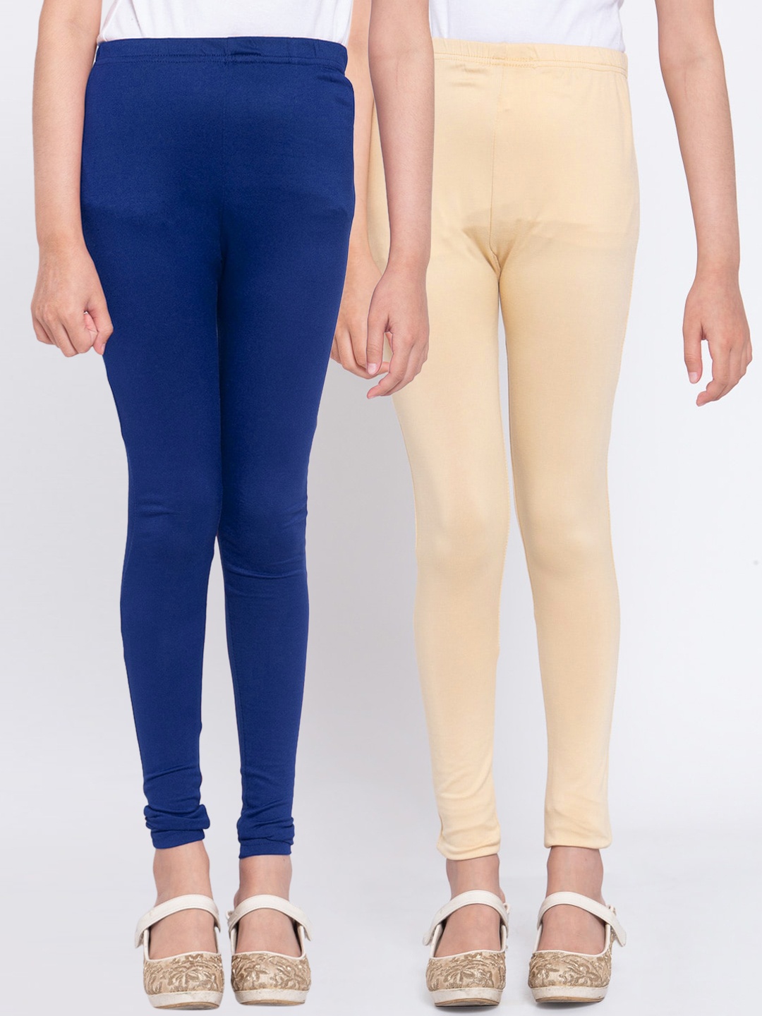 

KLOTTHE Girls Pack Of 2 Blue & Yellow Solid Ankle-Length Leggings