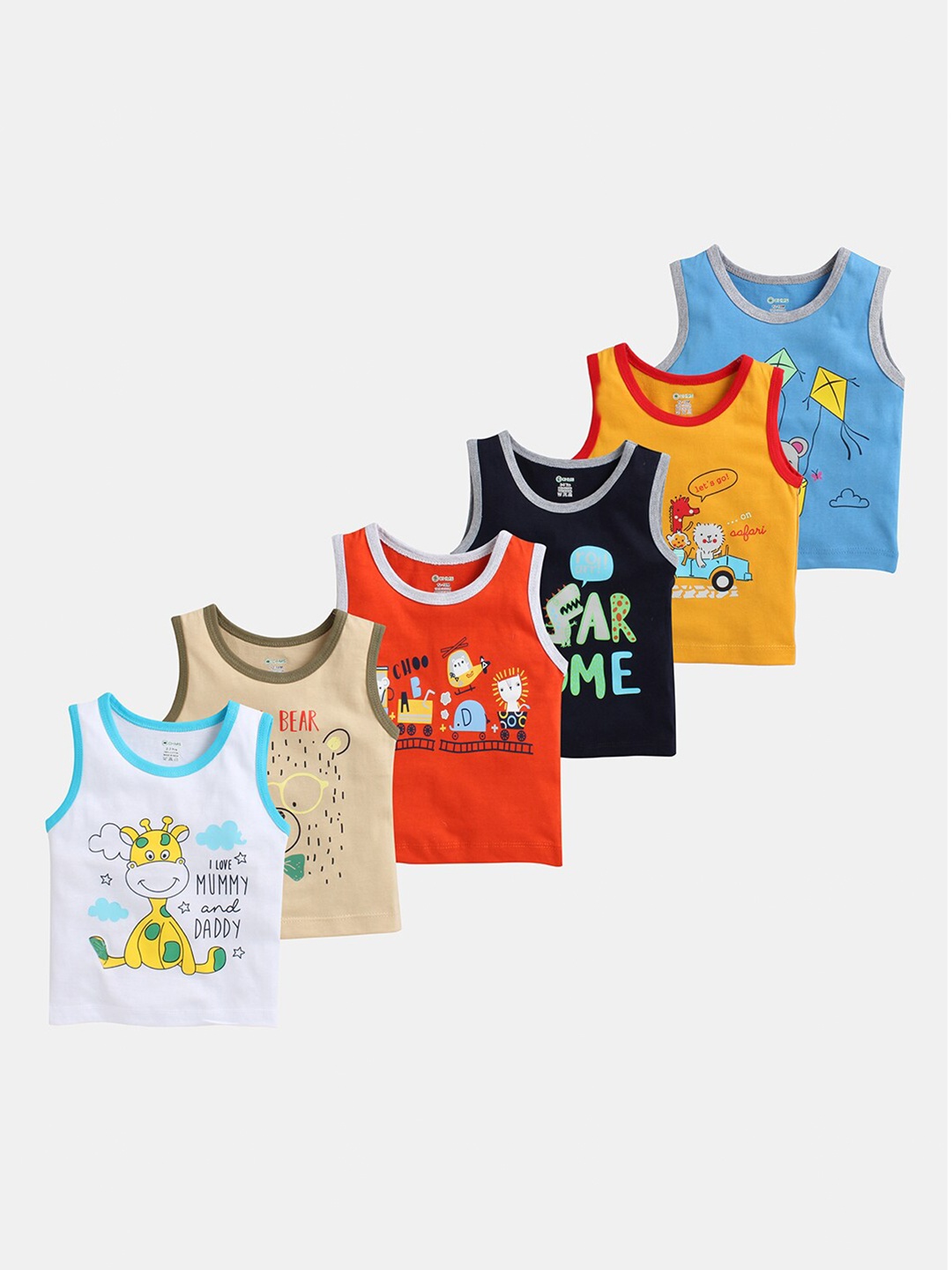 

OHMS Boys Pack of 6 Cotton Printed Slim Fit Round Neck T-shirt, Multi