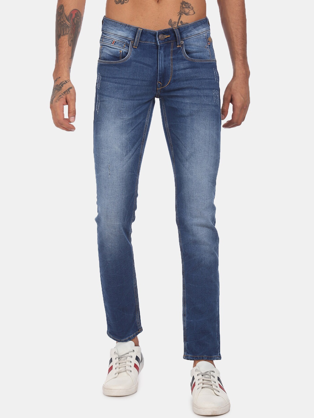 

Flying Machine Men Blue Faded Skinny Fit Crop Stretchable Jeans