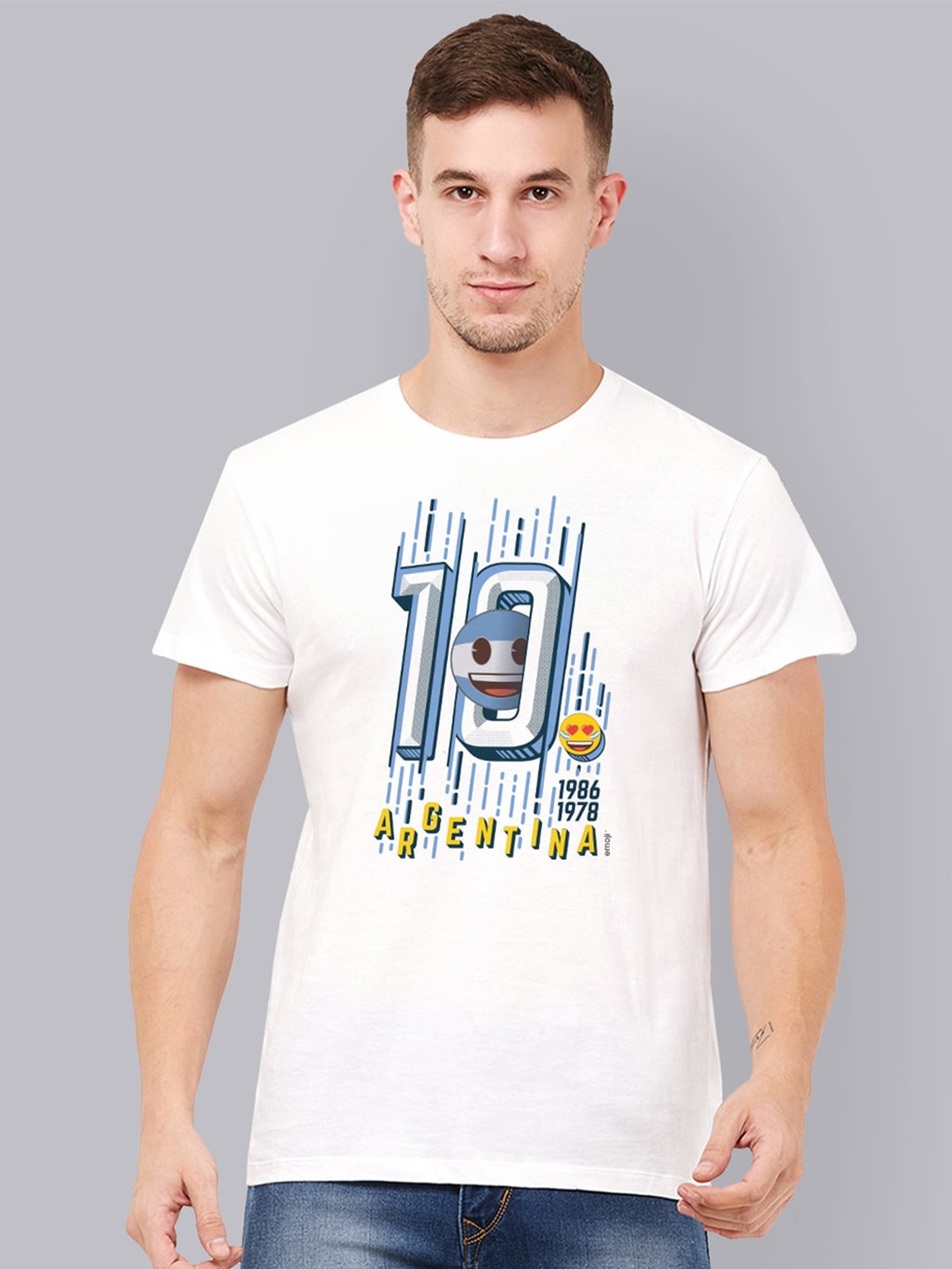 

Free Authority Men White Blue Printed Round Neck Pure Cotton T-shirt