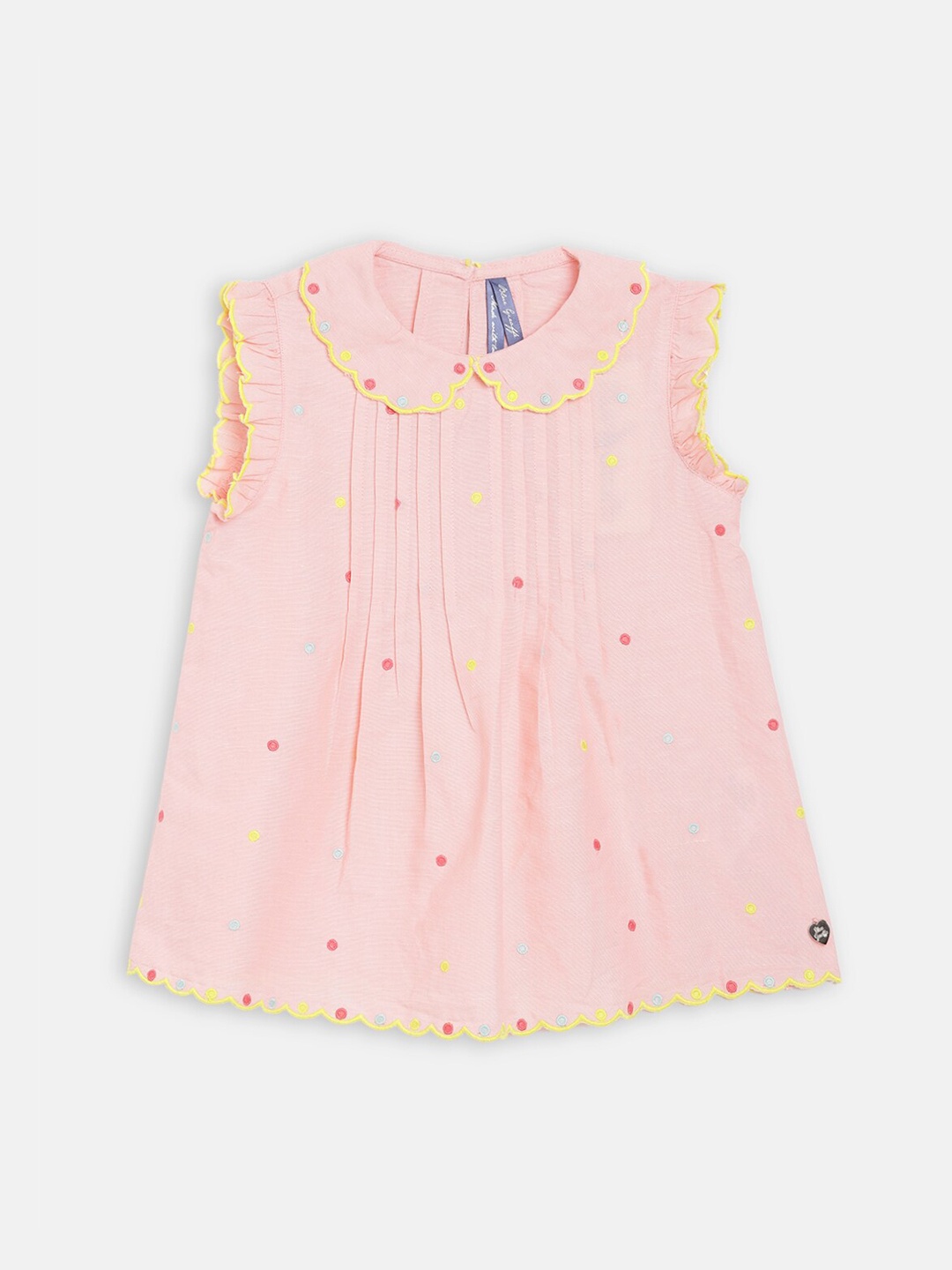 

Blue Giraffe Girls Peach-Coloured Embroidered A-Line Top