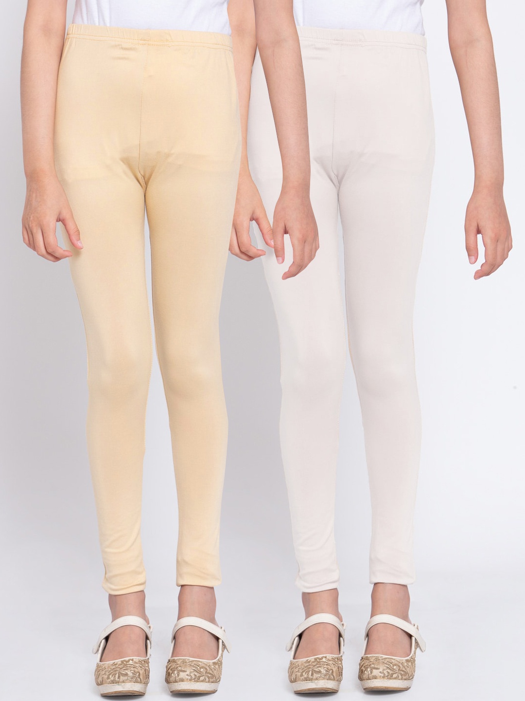 

KLOTTHE Girls Pack Of 2 Solid Ankle-Length Leggings, White