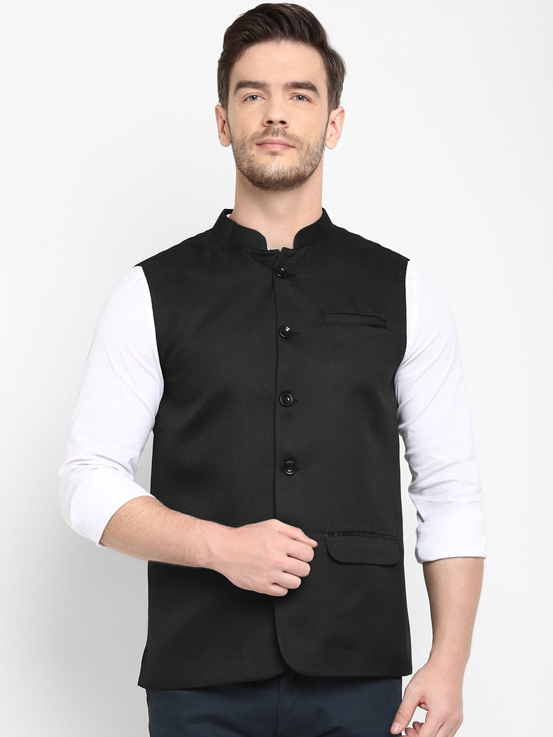 hangup trend Men Black Solid Woven Nehru Jacket