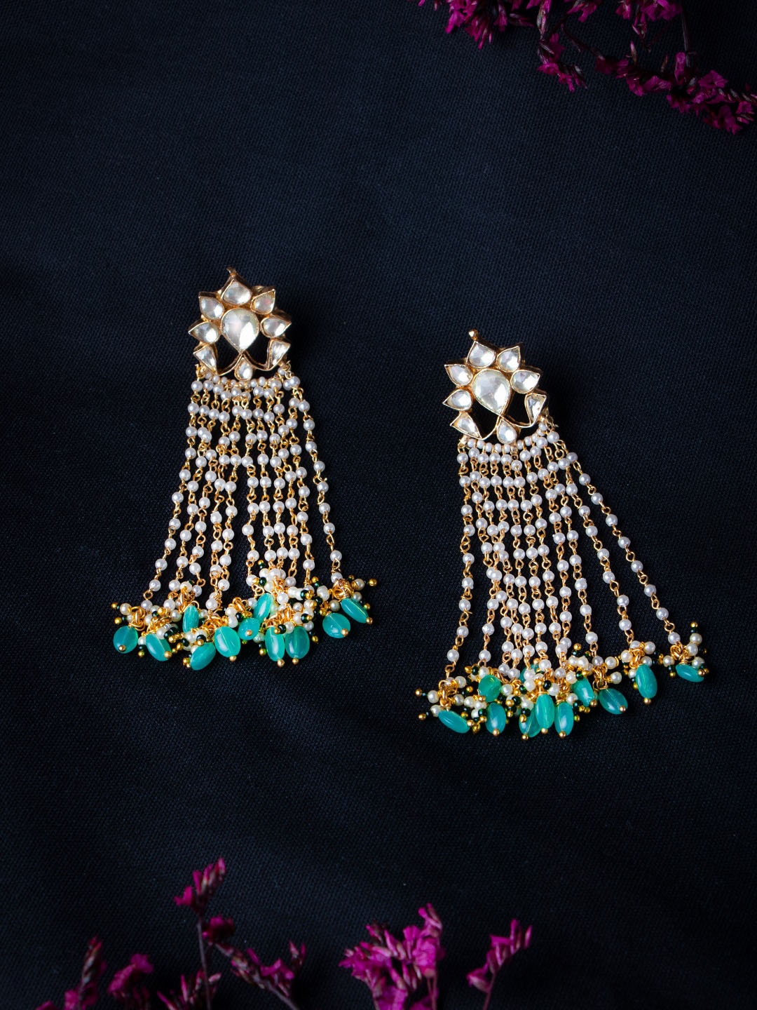 

MORKANTH JEWELLERY Gold-Plated & White Kundan Studded Contemporary Drop Earrings