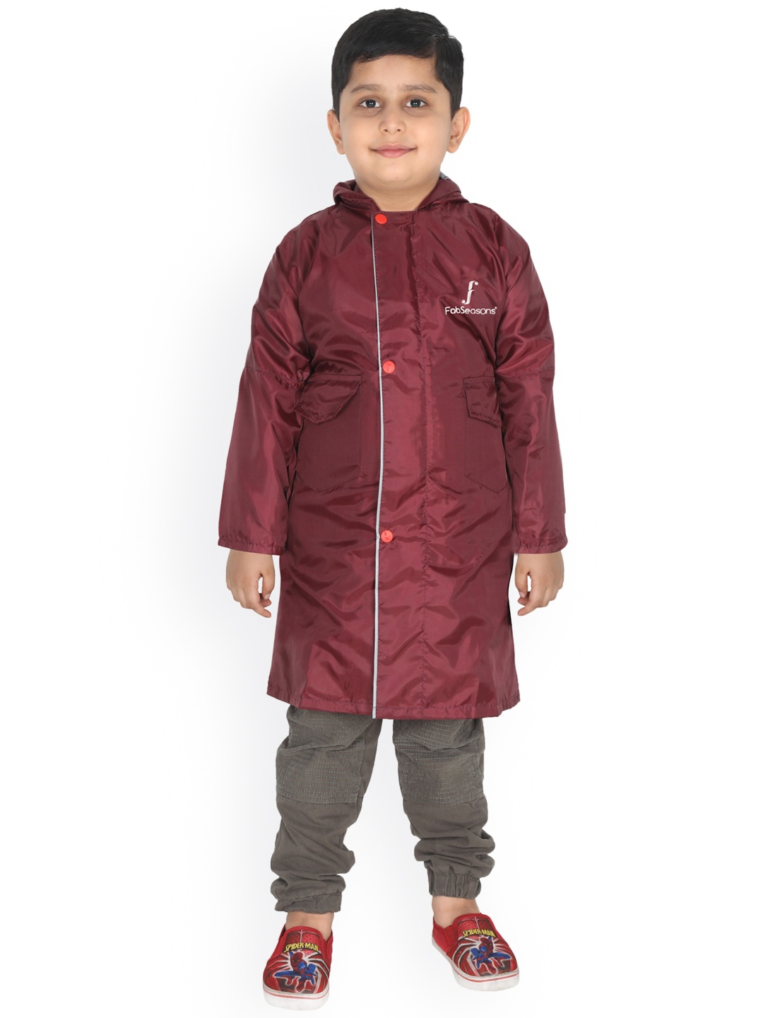 

FabSeasons Kids Maroon Solid Waterproof Long Raincoat