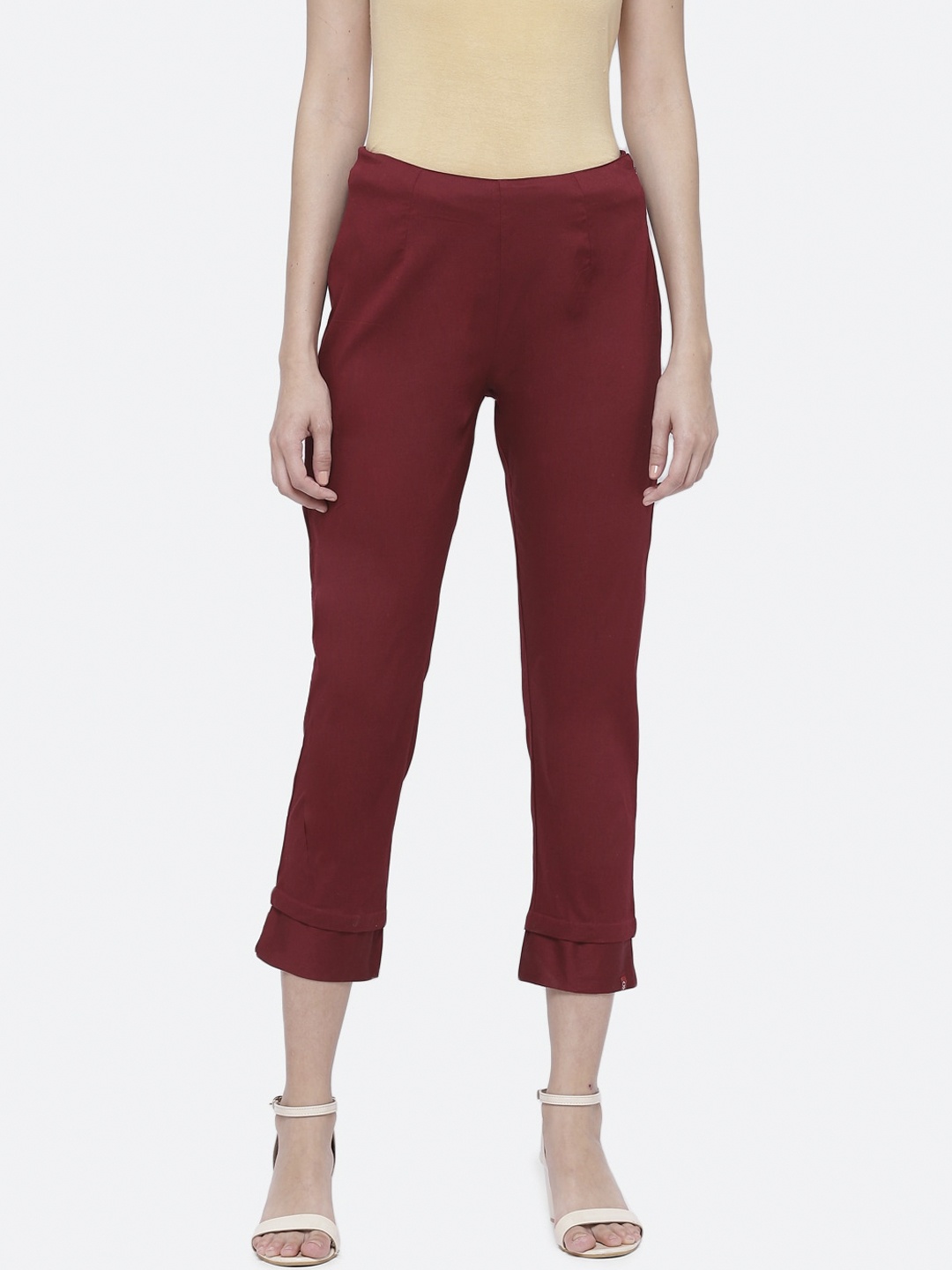 

Biba Women Maroon Regular Fit Solid Regular Trousers